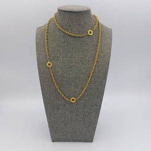 Roget TM Gold Toned Twisted Link 30" Long Necklace Chain Satellite Rings Vintage